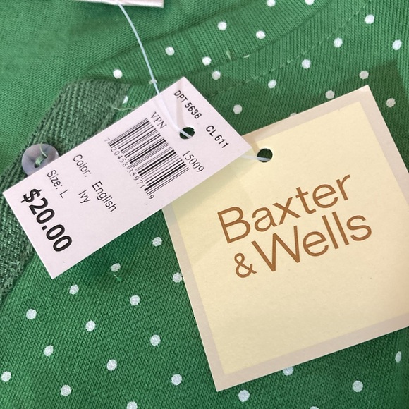 Baxter & Wells Top Women Size Large Green w White Polk Dots New with Tags - Picture 9 of 9